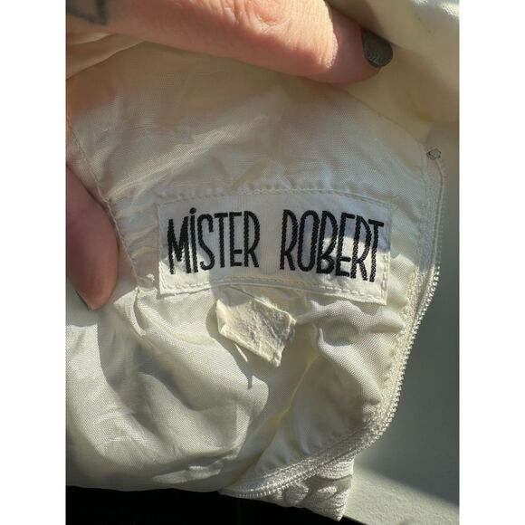 VINTAGE MISTER ROBERT 60's Mod Cream Satin Jacquard Mini Elopement Dress Size S - Picture 7 of 7
